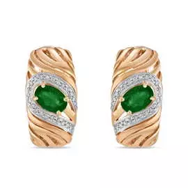 Золотые серьги c бриллиантами и изумрудами