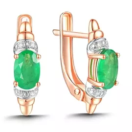 Золотые Серьги c бриллиантами и изумрудами
