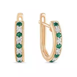 Золотые серьги c бриллиантами и изумрудами