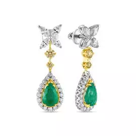 Золотые Серьги c бриллиантами и изумрудами