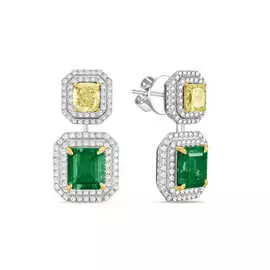 Золотые серьги c бриллиантами и изумрудами