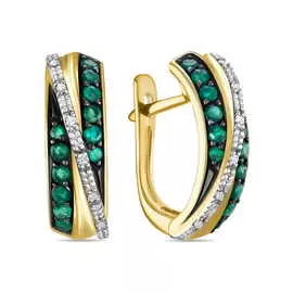 Золотые Серьги c бриллиантами и изумрудами