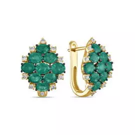 Золотые серьги c бриллиантами и изумрудами