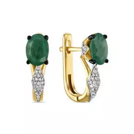 Золотые серьги c бриллиантами и изумрудами