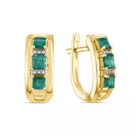 Золотые серьги c бриллиантами и изумрудами