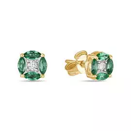 Золотые серьги c бриллиантами и изумрудами