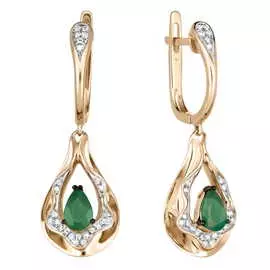 Золотые серьги c бриллиантами и изумрудами