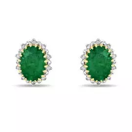 Золотые серьги c бриллиантами и изумрудами