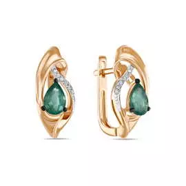 Золотые серьги c бриллиантами и изумрудами