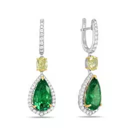 Золотые Серьги c бриллиантами и изумрудами