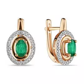 Золотые серьги c бриллиантами и изумрудами