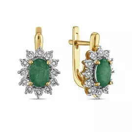 Золотые Серьги c бриллиантами и изумрудами