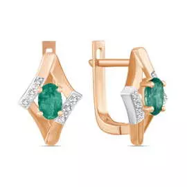 Золотые серьги c бриллиантами и изумрудами