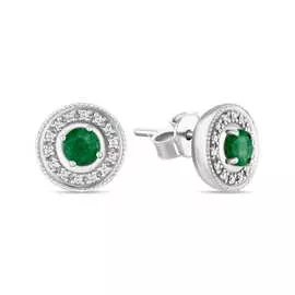 Золотые Серьги c бриллиантами и изумрудами