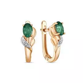 Золотые серьги c бриллиантами и изумрудами