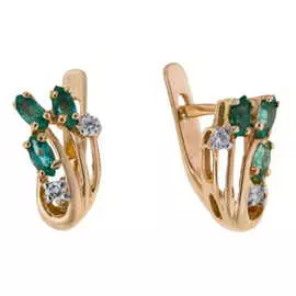 Золотые серьги c бриллиантами и изумрудами