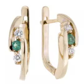 Золотые серьги c бриллиантами и изумрудами