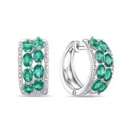 Золотые серьги c бриллиантами и изумрудами