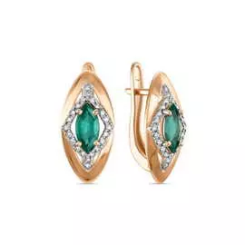 Золотые Серьги c бриллиантами и изумрудами