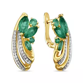 Золотые серьги c бриллиантами и изумрудами