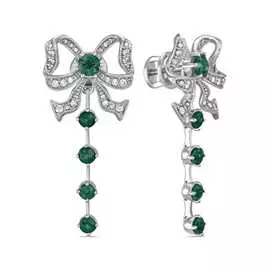 Золотые серьги c бриллиантами и изумрудом