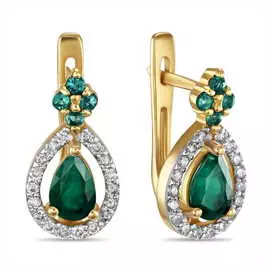 Золотые серьги c бриллиантами и изумрудом