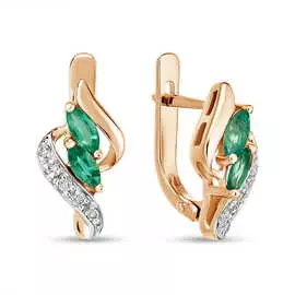 Золотые серьги c бриллиантами и изумрудом