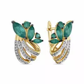 Золотые серьги c бриллиантами и изумрудом