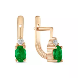 Золотые серьги c бриллиантами и изумрудом