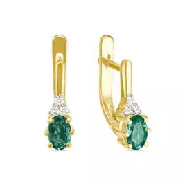 Золотые серьги c бриллиантами и изумрудом
