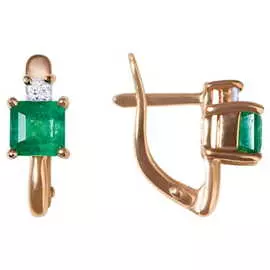 Золотые серьги c бриллиантами и изумрудом