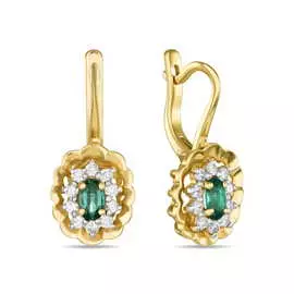 Золотые серьги c бриллиантами и изумрудом