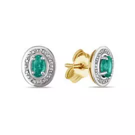 Золотые серьги c бриллиантами и изумрудом