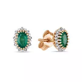 Золотые серьги c бриллиантами и изумрудами