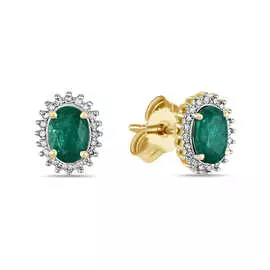 Золотые серьги c бриллиантами и изумрудами