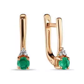 Золотые серьги c бриллиантами и изумрудом