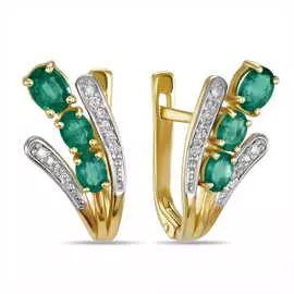 Золотые Серьги c бриллиантами и изумрудами
