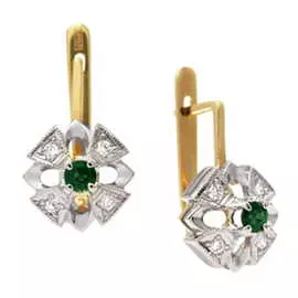 Золотые серьги c бриллиантами и изумрудами