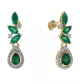 Золотые серьги c бриллиантами и изумрудом