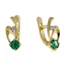Золотые серьги c бриллиантами и изумрудом
