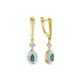 Золотые серьги c бриллиантами и изумрудом