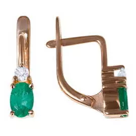 Золотые серьги c бриллиантами и изумрудом
