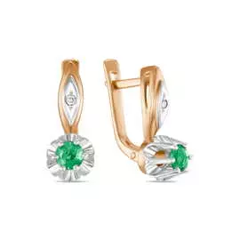 Золотые серьги c бриллиантами и изумрудами