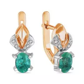 Золотые серьги c бриллиантами и изумрудами