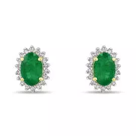 Золотые серьги c бриллиантами и изумрудами