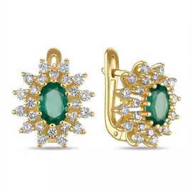 Золотые Серьги c бриллиантами и изумрудами