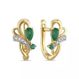 Золотые серьги c бриллиантами и изумрудами