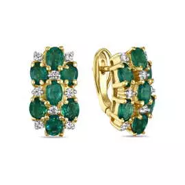 Золотые серьги c бриллиантами и изумрудами