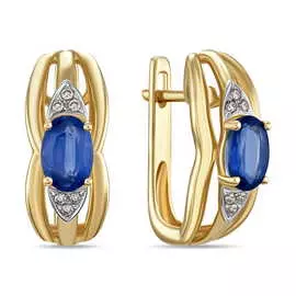 Золотые серьги c бриллиантами и кианитом