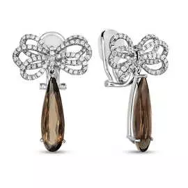 Золотые серьги c бриллиантами и кварцем